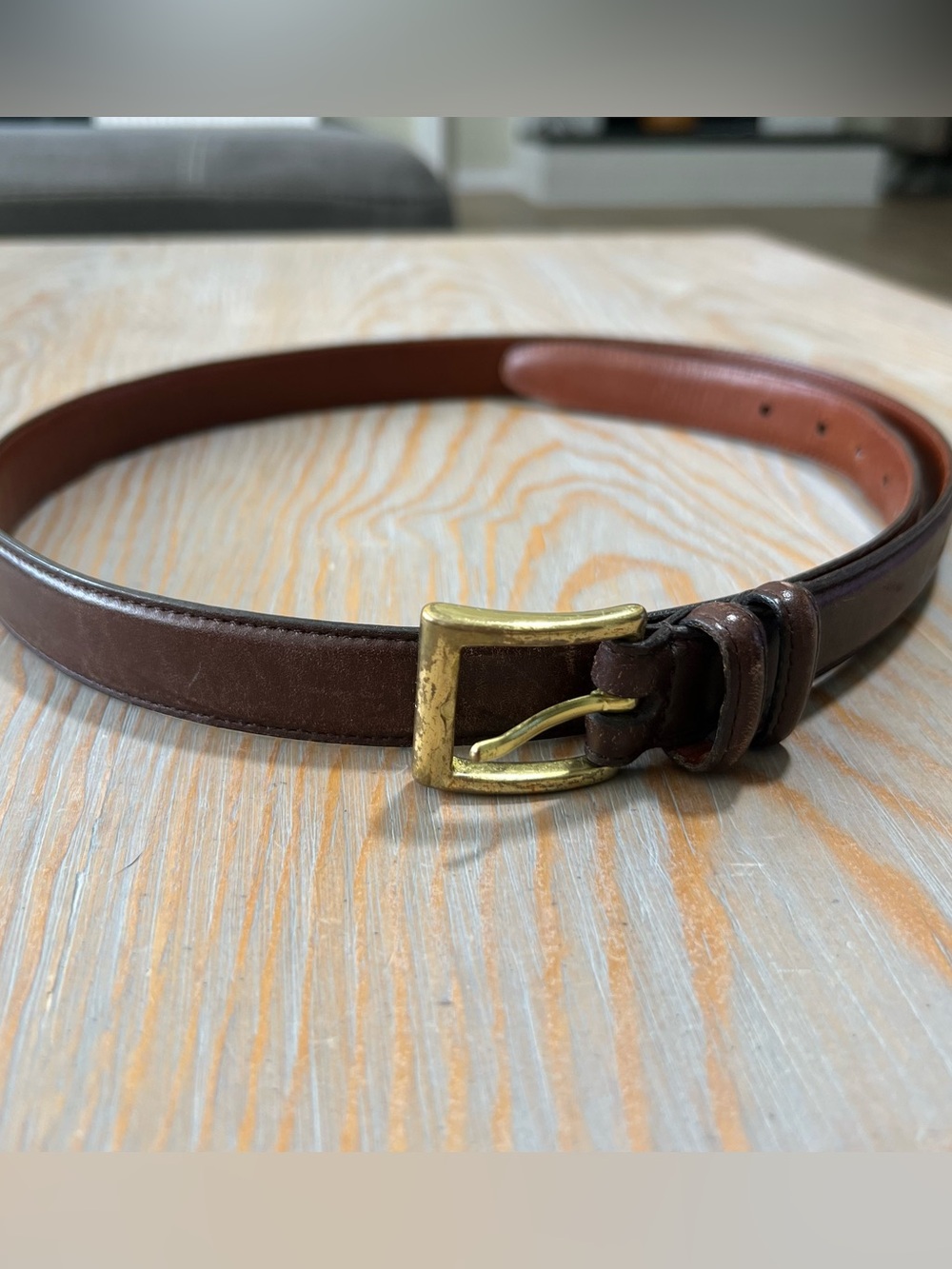 Coach brown leather belt worn brass buckle size 38
